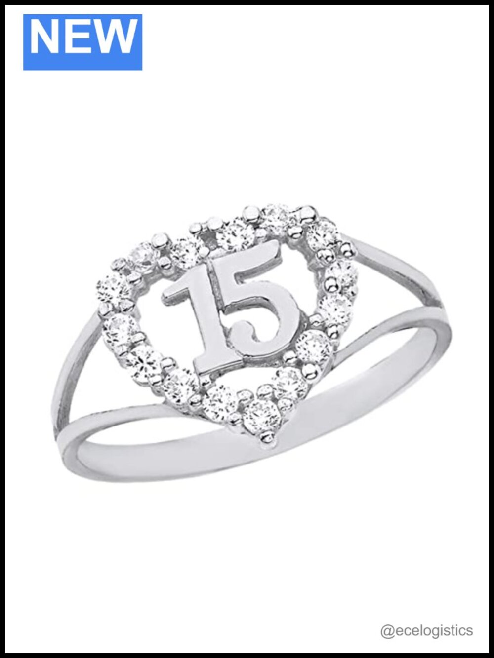 Sterling Silver Sweet 15 Quinceanera Heart CZ Statement Ring